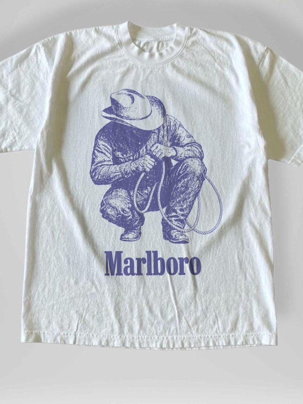 Gildan White Tee with Blue Cowboy Graphic